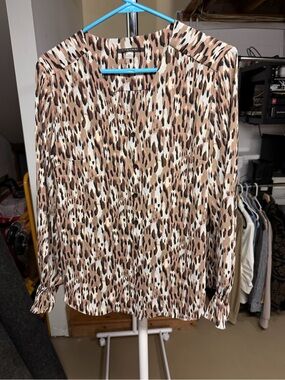 T Tahari Leopard Print Button-Front Blouse - Brown/Black/White